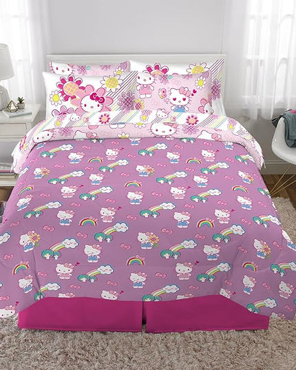 Franco Kids Bedding Super Soft Comforter and Sheet Set with Sham, 7 Piece Full Size, Hello Kitty - LeafyLoom