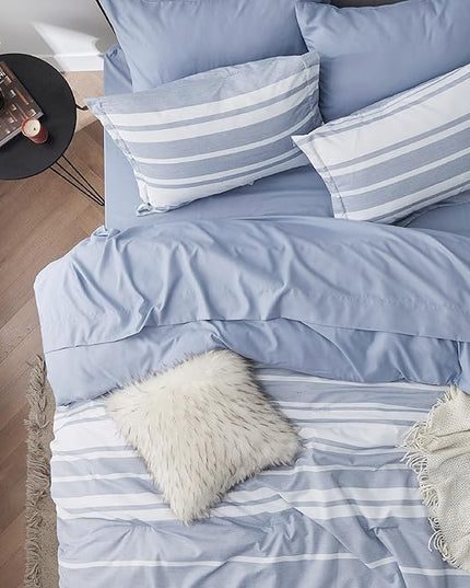 Bedsure Twin Comforter Set 5 Pieces, Blue White Striped Twin Bedding Sets All Season Bed Set, Twin Bed in a Bag with Comforter, Sheets, Pillowcase & Sham - LeafyLoom