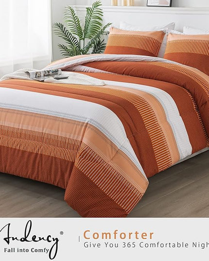 Andency Stripe Comforter Set King Size (104x90 Inch), 3 Pieces Terracotta Patchwork Striped Comforter, Soft Microfiber Down Alternative Comforter Bedding Set with Corner Loops - LeafyLoom