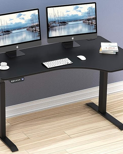 SHW 55-Inch Large Electric Height Adjustable L-Shaped Standing Desk with Right Facing Corner, Black - LeafyLoom
