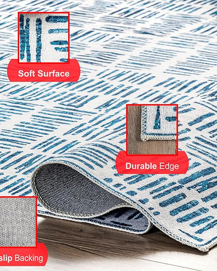 nuLOOM Mitzi Abstract Lines Machine Washable Ultra Thin Area Rug, 8' x 10', Blue - LeafyLoom