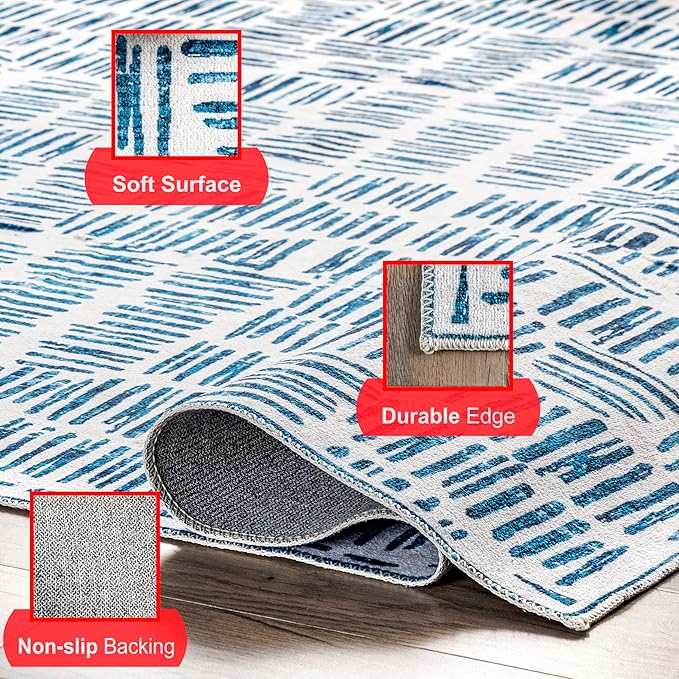 nuLOOM Mitzi Abstract Lines Machine Washable Ultra Thin Area Rug, 8' x 10', Blue - LeafyLoom