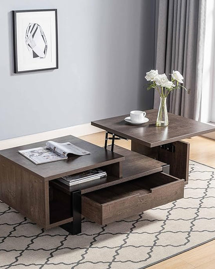 NicBex Coffee Table Wooden Lift Top Coffee Table with Storage Center Tables with Drawer and Shelf Lift Tabletop Dining Table for Living Room, Office, and Bedroom,46.75" W, Dark Brown - LeafyLoom