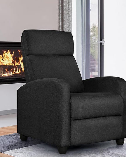 Yaheetech Fabric Recliner Chair Sofa Ergonomic Adjustable Single Sofa with Thicker Seat Cushion Modern Home Theater Seating for Living Room Matte Black - LeafyLoom