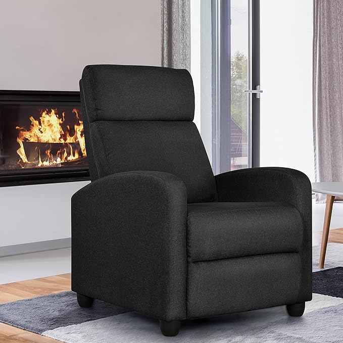 Yaheetech Fabric Recliner Chair Sofa Ergonomic Adjustable Single Sofa with Thicker Seat Cushion Modern Home Theater Seating for Living Room Matte Black - LeafyLoom
