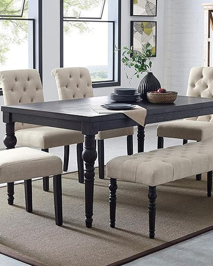 Roundhill Furniture Leviton Urban Style Dark Washed Wood Dining Set: Table, 4 Chairs and Bench, Tan - LeafyLoom