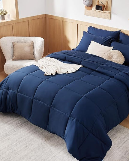 Bedsure Navy Twin XL Comforter Set - 5 Pieces Solid Twin XL Bed in a Bag for College, Twin XL Bed Set with Comforters, Sheets, Pillowcase & Sham, Extra Long Twin Comforter Set - LeafyLoom