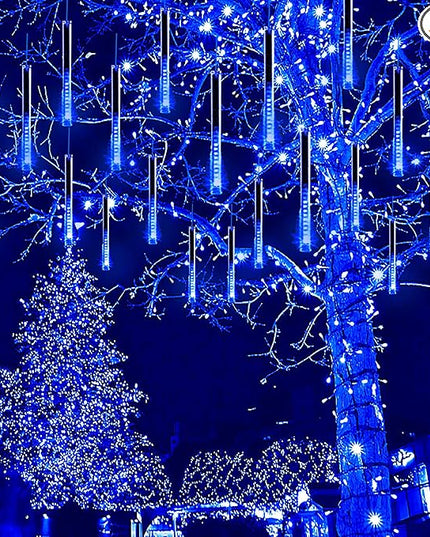 Kwaiffeo Christmas Lights, Meteor Shower Lights 12 inch 8 Tube Rain Falling Icicle Cascading Lights for Xmas Tree Halloween Decoration Wedding Party, Christmas Decorations Outdoor Yard, UL Plug Blue Kwaiffeo