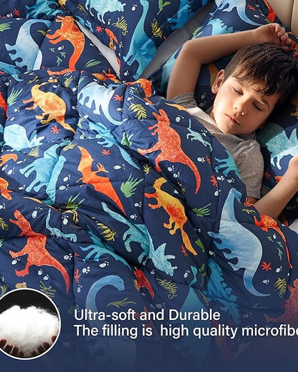 Queen Dinosaur Kids Bedding Set for Boys, 3 Pieces Queen Dinosaur Kids Comforter Sets, Super Soft Lightweight for All Seasons, Includes 1 Comforter (88"x88") and 2 Pillowcase (20"x26"+2") - LeafyLoom