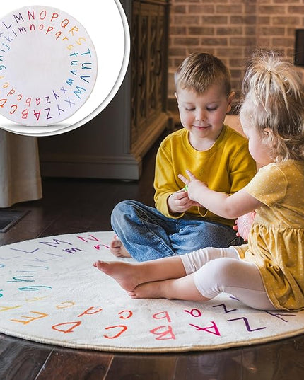 ABC Rug for Kids Room - 40 inch Round Alphabet Rug - ABC Classroom Rug for Kids Learning - Round Rug for Kids Room Decor - ABC Rugs for Kids Playroom - Round Nursery Rug - ABC Mats for Floor Toddlers - LeafyLoom