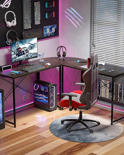 VECELO 59"x59" L Shaped Desk for Computer Gaming Multi-Usage Long 2 Person Table for Home Office Sturdy Writing Workstation, Easy Assembly/Saving Space, Oak Gray - LeafyLoom