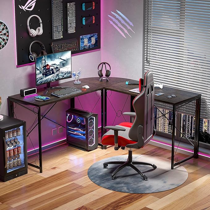 VECELO 59"x59" L Shaped Desk for Computer Gaming Multi-Usage Long 2 Person Table for Home Office Sturdy Writing Workstation, Easy Assembly/Saving Space, Oak Gray - LeafyLoom