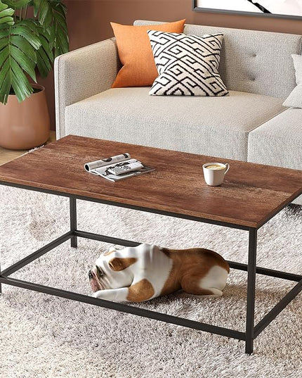 SAYGOER Coffee Table Simple Modern Rectangular Center Table Open Space Minimalist for Living Room Home Office Industrial Cocktail Tables, Dark Walnut - LeafyLoom