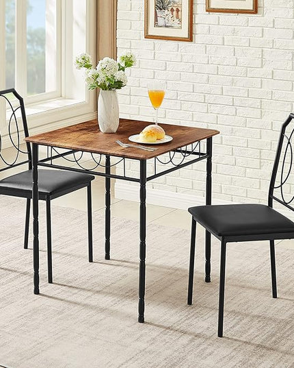 VECELO 3 Pieces Sets,43.3" Table&Chairs for 2,Industrial Counter Height Tabletop with Bar Stools, Rectangle Breakfast Chairs, Living Room, Apartment, Dining Table for 2, Brown - LeafyLoom
