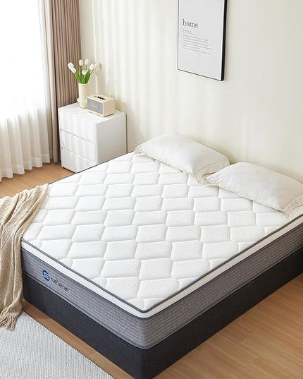 Full Size Mattress, 12 Inch Mattress Full with Pocket Spring and Memory Foam for Pressure Relief, Motion Isolation, Edge Support, Medium Firm Mattress in a Box, CertiPUR-US, Grey - LeafyLoom