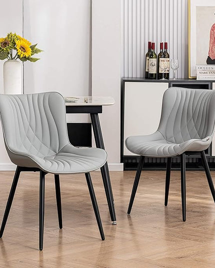 YOUTASTE Grey Dining Chairs Set of 2 Faux Leather Upholstered Kitchen Dining Room Chairs Mid Century Modern Metal Legs Chairs High Back for Kitchen Restaurant Living Room Bedrooms - LeafyLoom