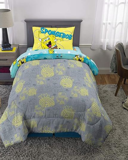 Franco Kids Bedding Super Soft Comforter and Sheet Set, 4 Piece Twin Size, Spongebob - LeafyLoom