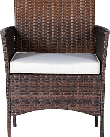 BTEXPERT Outdoor Wicker Conversation 3 Piece Bistro Garden Patio Yard Porch Furniture Space Saving Pe Rattan Two Chairs Cushions Side Storage Glass Table Brown/Beige 3pc Set, OneSize - LeafyLoom