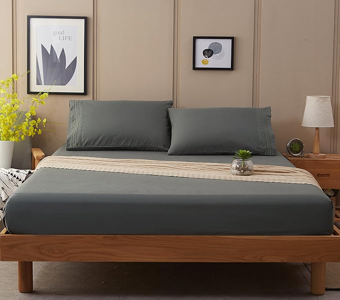 SONORO KATE Bed Sheet Set Super Soft Microfiber 1800 Thread Count Luxury Egyptian Sheets 18-Inch Deep Pocket Wrinkle-4 Piece(Full Dark Grey) - LeafyLoom