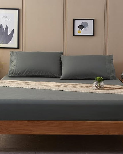 SONORO KATE Bed Sheet Set Super Soft Microfiber 1800 Thread Count Luxury Egyptian Sheets 18-Inch Deep Pocket Wrinkle-4 Piece(King Dark Grey) - LeafyLoom