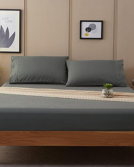 SONORO KATE Bed Sheet Set Super Soft Microfiber 1800 Thread Count Luxury Egyptian Sheets 18-Inch Deep Pocket Wrinkle -4 Piece(California King Dark Grey) - LeafyLoom