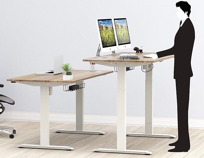 SHW Memory Preset Electric Height Adjustable Standing Desk, 48 x 24 Inches, Maple - LeafyLoom