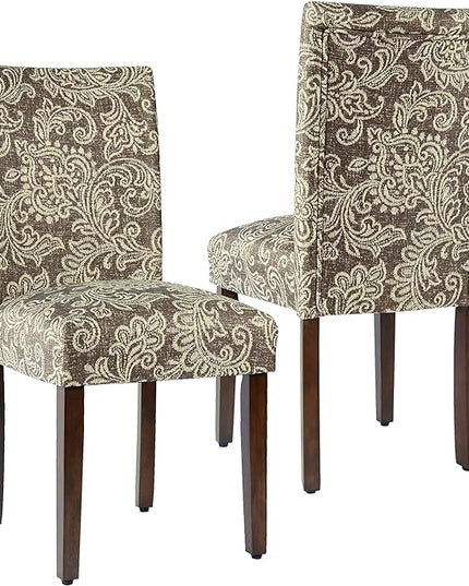 HomePop Classic Parsons Dining Chairs, Pack of 2, Brown Jacobean Print - LeafyLoom
