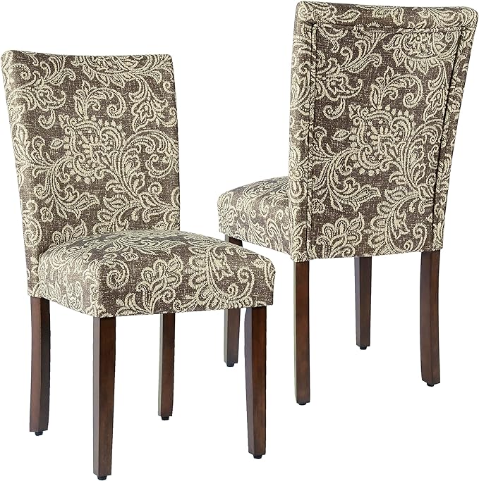 HomePop Classic Parsons Dining Chairs, Pack of 2, Brown Jacobean Print - LeafyLoom