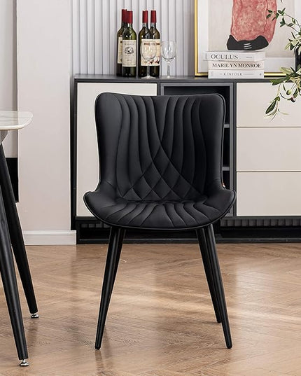 YOUTASTE Black Dining Chairs Set of 2 Upholstered Mid Century Modern Kitchen Dining Room Chairs Armless Faux Leather Accent Chairs Metal Vanity Lounge Chair with Back for Living Room Bedrooms - LeafyLoom