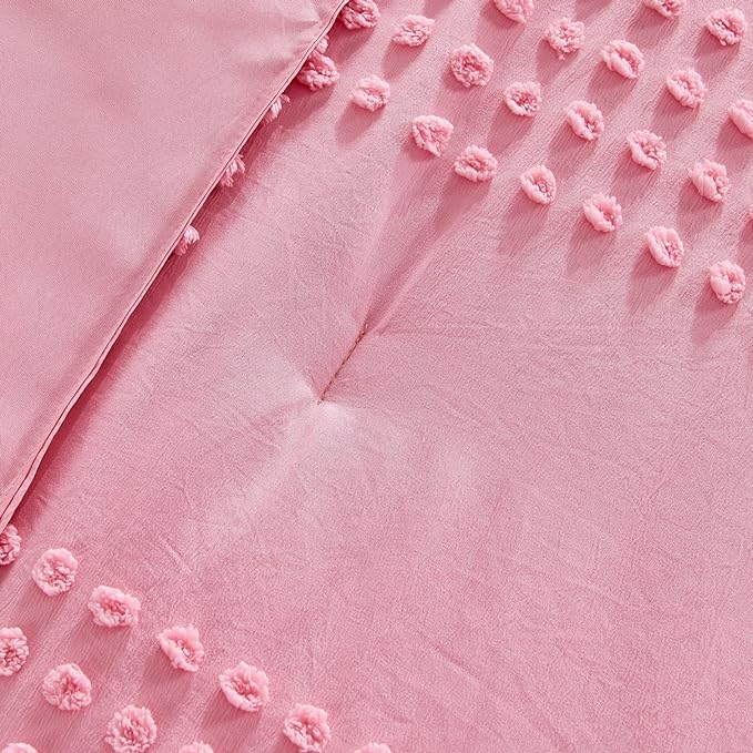 ENJOHOS Girls Twin Bedding Set Pink Twin XL Comforter, 3 PCS Boho Comforter with Tufted Dots, Shabby Chic Bedding Comforter for All Season, Lightweight Fluffy Microfiber Comforter with 2 Pillowcases - LeafyLoom