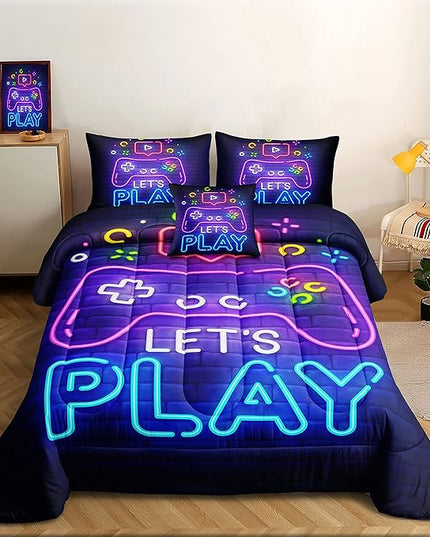 6 Pieces Gamer Bedding Set for Boys Gaming Comforter Queen Size, Game Controller Comforter for Teen 3D Gamepad Microfiber 6 Piece Bed in A Bag Kids Bedding Sets with Sheets,DJT H5030 Queen - LeafyLoom