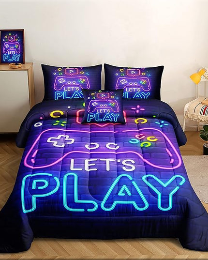 6 Pieces Gamer Bedding Set for Boys Gaming Comforter Full Size, Game Controller Comforter for Teen 3D Gamepad Microfiber 6 Piece Bed in A Bag Kids Bedding Sets with Sheets,DJT H5030 Full - LeafyLoom