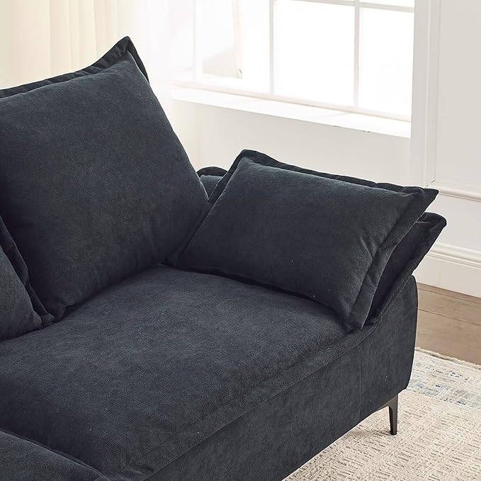 Modern Sleeper Sailboat Sofa Couch Dutch Velvet 3-Seater Cloud Sofa&Couch with Two Pillows for Apartments Office Studio Small Spaces Living Rooms, 88.5", Black-005 - LeafyLoom