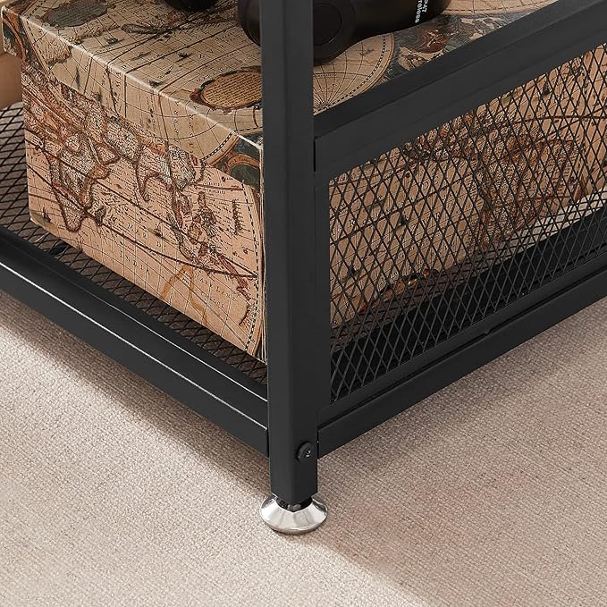 VECELO Coffee Center Table with Storage for Living Room Office Reception, Modern & Industrial Mesh Shelf, 39.4 Inch, Rustic Brown - LeafyLoom
