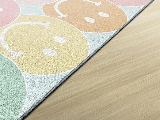 Flagship Carpets Schoolgirl Style Pastel Rainbow Smileys Educational Area Rug for Kids Room Seating Décor, Children's Classroom, Play Carpet for Teaching and Playroom, 5' x 7'6", Multi - LeafyLoom
