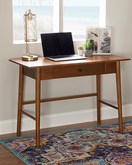 Linon Melissa Mid-Century Walnut Desk, 42" W x 19" D x 30" H - LeafyLoom