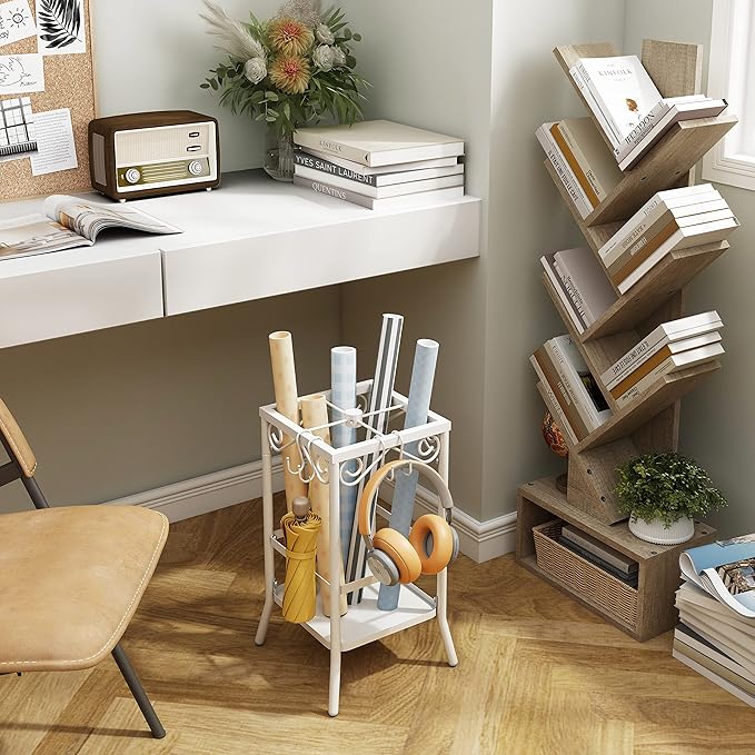 Hoctieon 6 Tier Tree Bookshelf, Tall Bookcase with Drawer, Freestanding Book shelf, Display Floor Standing Storage Shelf, Book Organizer Shelves for Home Office, Living Room, Bedroom, Greige - LeafyLoom