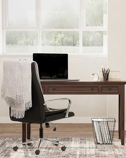 SIMPLIHOME Amherst SOLID WOOD Transitional 54 Inch Wide Desk in Russet Brown, For the Office Desk, Writing Table, Workstation and Study Table - LeafyLoom
