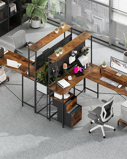 Yoobure L Shaped Desk with Pegboard, Reversible Gaming Desk with LED Lights & Power Outlets, Computer Desk with Drawers & Storage Shelves, Office Desk with Monitor Stand Corner Desk Home Office Desks - LeafyLoom