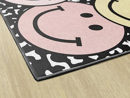 Flagship Carpets Schoolgirl Style Pastel Rainbow Smileys on Notebook Educational Area Rug for Kids Room Seating Décor, Children's Classroom, Play Carpet for Teaching and Playroom, 7'6" x 12', Multi - LeafyLoom