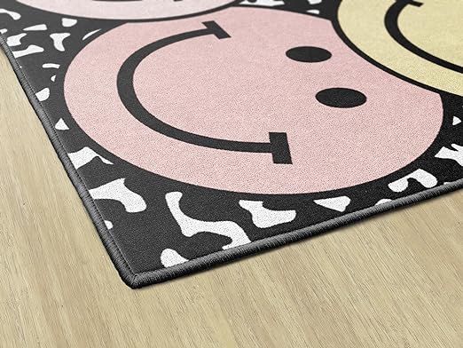 Flagship Carpets Schoolgirl Style Pastel Rainbow Smileys on Notebook Educational Area Rug for Kids Room Seating Décor, Children's Classroom, Play Carpet for Teaching and Playroom, 7'6" x 12', Multi - LeafyLoom
