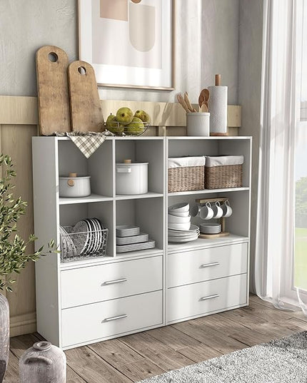 Apexa 4 Cube Storage Organizer Shelves, Stackable Wood Bookcase Fits Cubby Bins for Organization, Dorm Teen Room Decor & Home Office, White - LeafyLoom