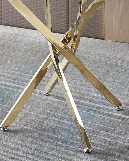NicBex Modern Round Glass Dining Table Contemporary Round Clear Dining Tempered Glass Table with Gold Finish Stainless Steel Legs for Kitchen Dining Living Meeting Room Banquet Hall, Gold - LeafyLoom