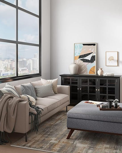 SIMPLIHOME Owen 36 Inch Wide Mid Century Modern Square Coffee Table Lift Top Storage Ottoman in Upholstered Slate Grey Linen look fabric, For the Living Room - LeafyLoom