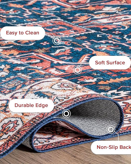 nuLOOM 8x10 Machine Washable Rain Haven Vintage Medallion Area Rug, Rust, Traditional Faded Design, Non-Slip Backing, Stain Resistant, For Bedroom, Dining Room, Living Room, Kitchen - LeafyLoom