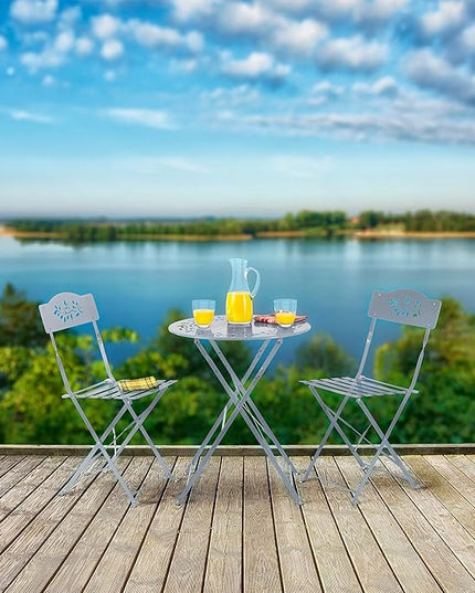 Alpine Corporation Folding Table and Chairs Patio Seating, Gray - LeafyLoom