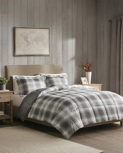 Woolrich Comforter Set, Cabin Lodge, Warm Cover for Colder Season, Modern Cottage-Inspired Down Alternative Ultra Soft Microfiber Bedding, Matching Sham, Plaid Grey Twin 2 Piece - LeafyLoom