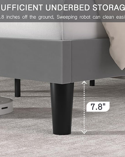 VECELO Queen Size Platform Bed Frame with Adjustable Upholstered Headboard, Modern Mattress Foundation,Strong Wood Slat Support, No Box Spring Needed, Easy Assembly - LeafyLoom