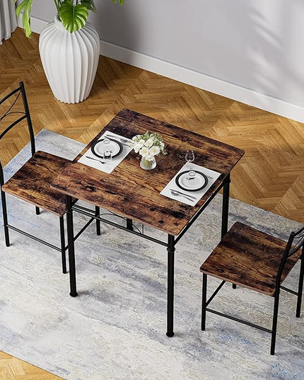 3-Piece Kitchen Dining Room Table Set for Small Spaces，Iron Wood Square Table with 2 Chairs for Kitchen Dining Room Furniture - LeafyLoom