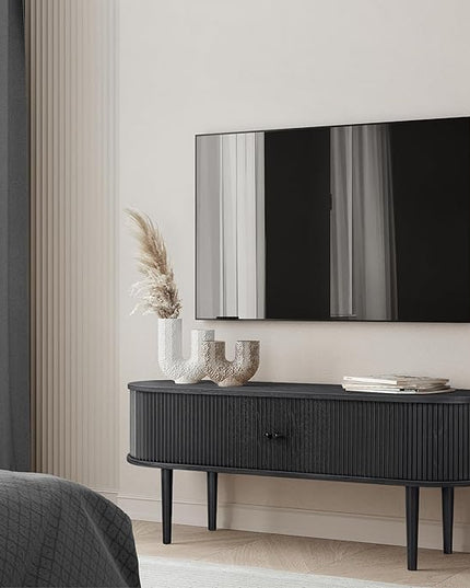 55’’ Black TV Stand with Storage and Shelves designed to fit 32’’ - 60’’ TVs. Black Wood Entertainment Center for Living Room and Bedroom, Media Console and Modern TV Console Table (Black Oak) - LeafyLoom